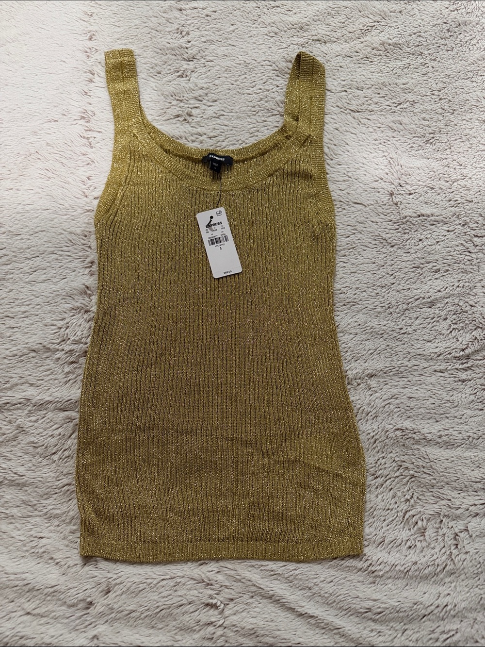 Express Gold Ribbed Metallic Tank